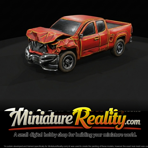 full-size pickup truck (2010s–2020s) — crashed, severe front-end damage