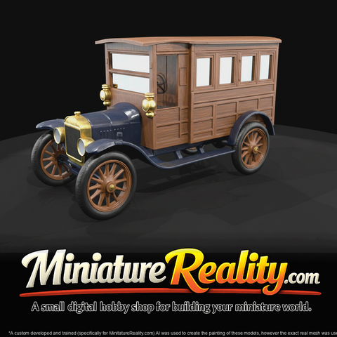 Ford Model T-style police paddy wagon (1910s–1920s) — wooden body, brass fittings, spoked wheels