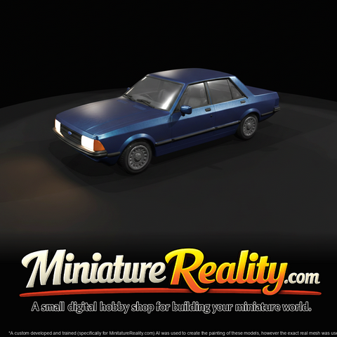 1982 Ford Granada sedan (1980s) — European Ford mid-size, blue, studio render