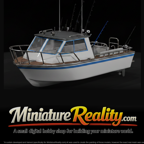 Cabin Fishing Boat miniature, three-quarter view