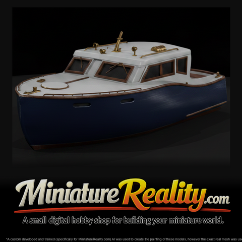 Classic Motor Boat miniature, three-quarter view