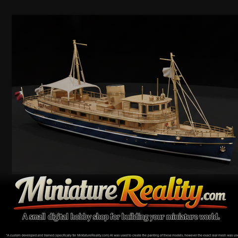 Classic Motor Yacht miniature, three-quarter view
