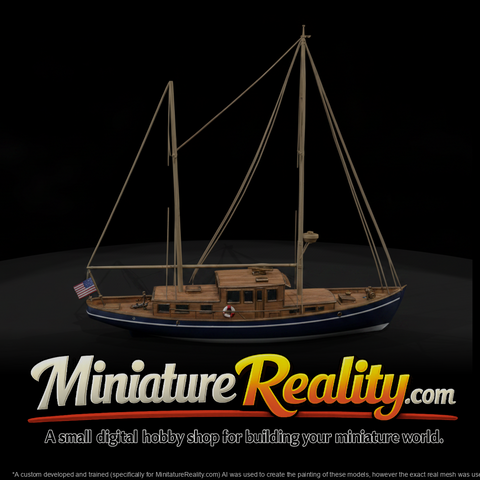 Classic Two Masted Yacht miniature, three-quarter view