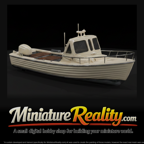 Classic White Motorboat miniature, three-quarter view