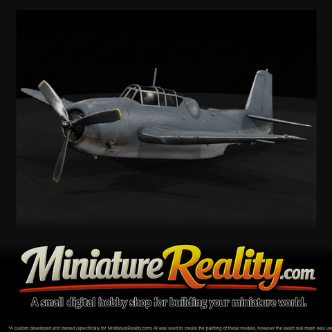 Grey Vintage Warplane miniature, three-quarter view