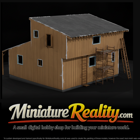 House Under Construction miniature, three-quarter view