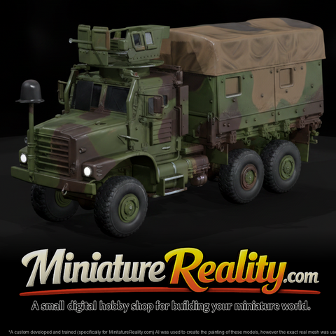 Military Cargo Truck miniature, three-quarter view