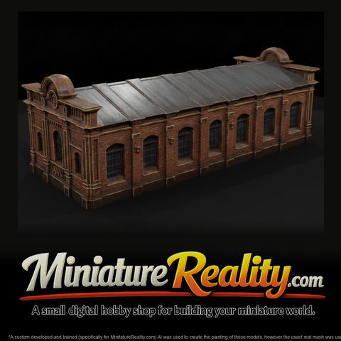 Old Ornate Brick Building miniature, three-quarter view