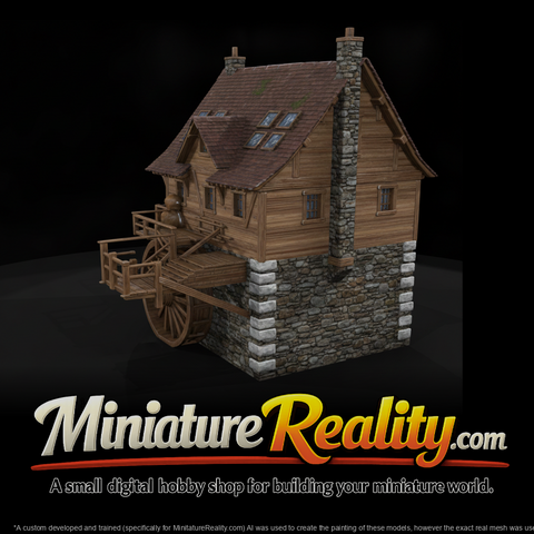 Old Stone Water Mill miniature, three-quarter view