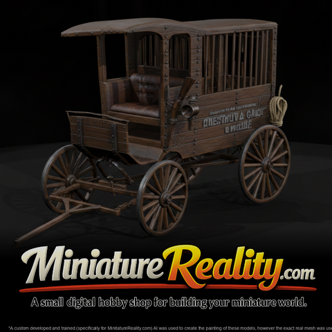 Old Wooden Jail Wagon miniature, three-quarter view