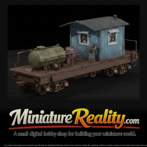 Railroad Shanty Car miniature, three-quarter view
