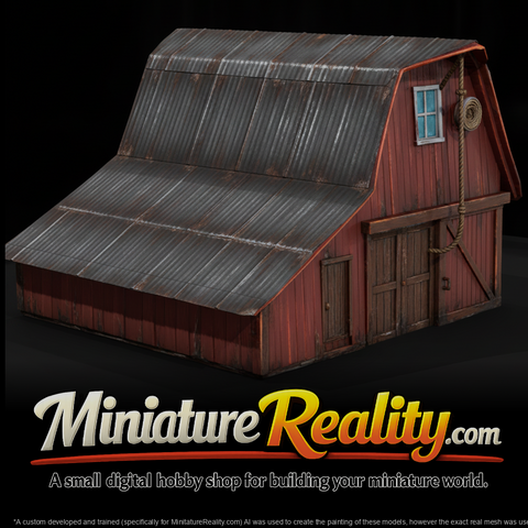 Red Barn Model, three-quarter view