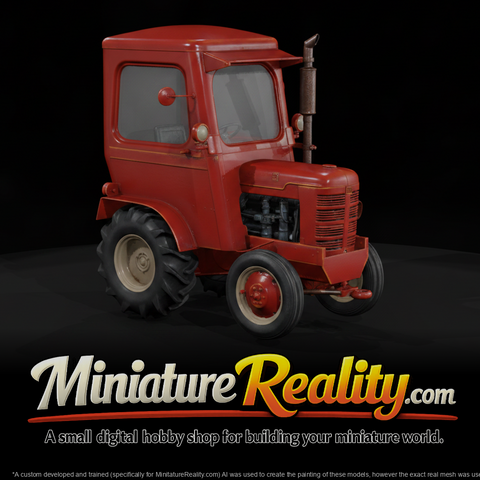 Red Farm Tractor with Cab miniature, three-quarter view
