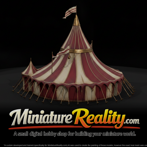 Red White Striped Tent miniature, three-quarter view