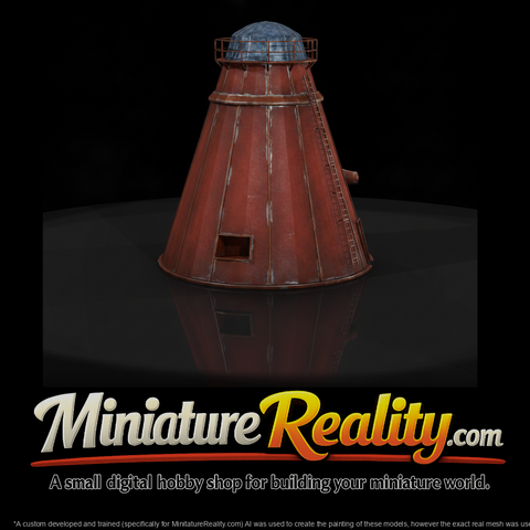 Rusty Beehive Sawmill Waste Burner miniature, three-quarter view