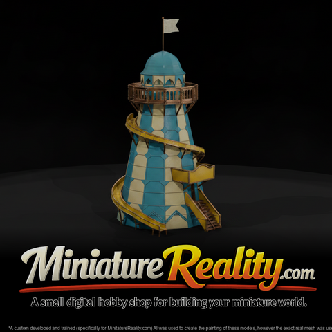 Striped Spiral Slide Tower miniature, three-quarter view