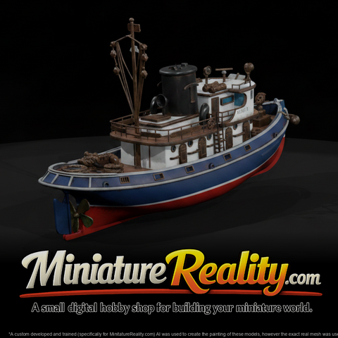 Tugboat Ship Model, three-quarter view