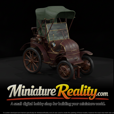 Vintage Horseless Carriage miniature, three-quarter view