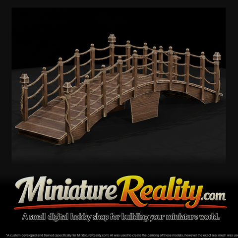Wooden Pool Bridge Waterfall miniature, three-quarter view