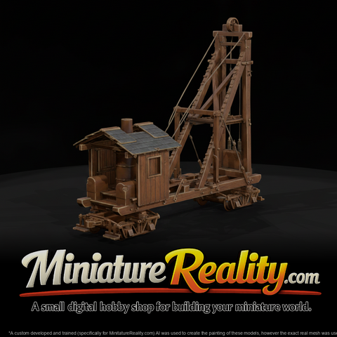 Wooden Steam Railroad Pile Driver miniature, three-quarter view