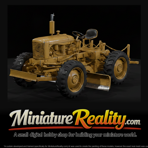 Vintage Yellow Road Motor Grader miniature, three-quarter view