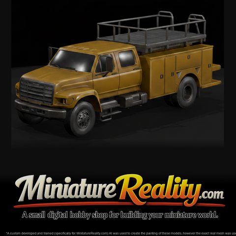 Yellow Crew Cab Utility Truck miniature, three-quarter view