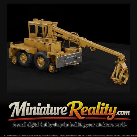 Yellow Grapple Loader Machine miniature, three-quarter view