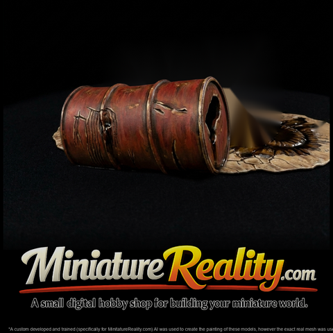 Damaged Leaking Oil Barrel Industrial Drum Prop for Dioramas