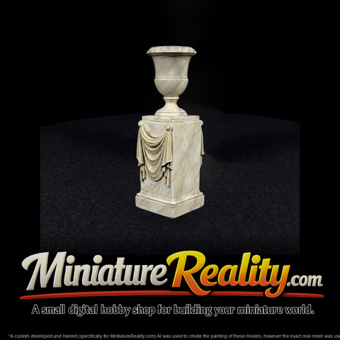 Neoclassical urn on draped pedestal — deco