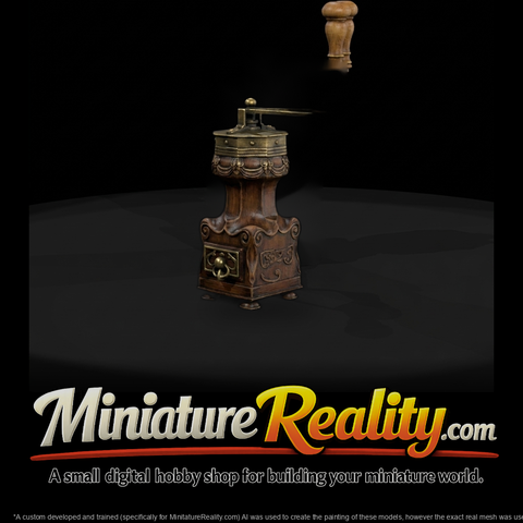Ornate vintage manual coffee grinder and layouts