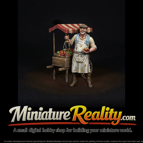Vintage Fruit Vendor Cart with Vendor Figure