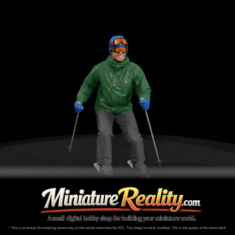 Winter Skier Figure (estimated) — Man Smiling Skiing Downhill