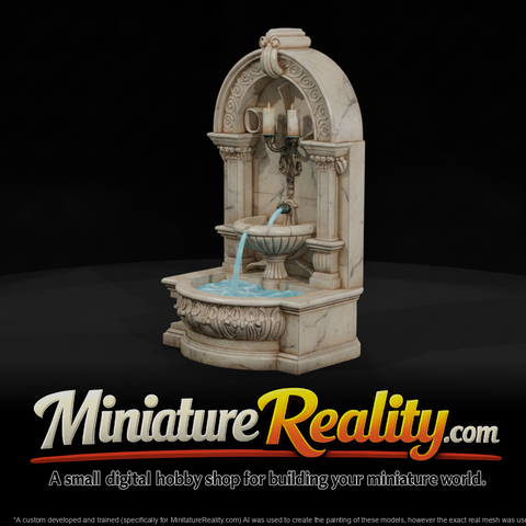 Baroque Ornate Wall Mounted Water Fountain miniature, three-quarter view