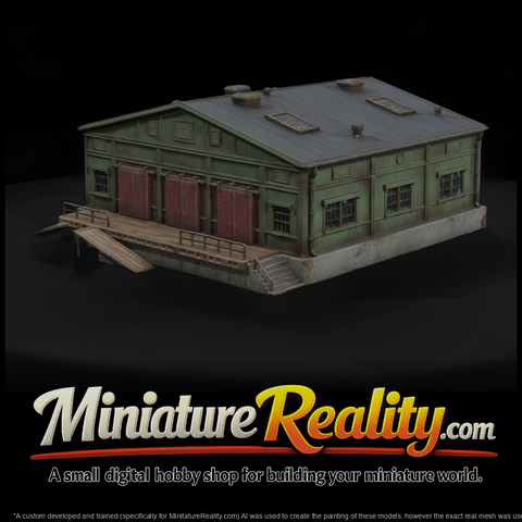 1980s Cold War Supply Warehouse miniature, three-quarter view