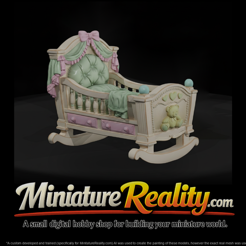 Ornate Baby Rocking Cradle miniature, three-quarter view