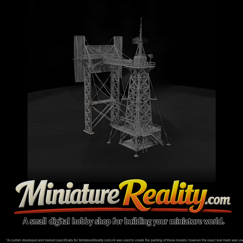 WWII England Coastal Radar Tower miniature, three-quarter view