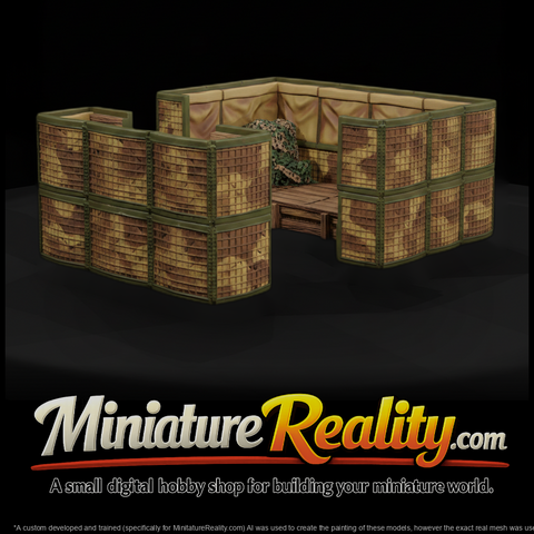Modern Desert Hesco Barrier Guard Post miniature, three-quarter view