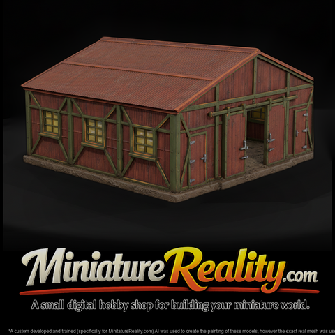 WWII Pacific Warehouse Shed miniature, three-quarter view