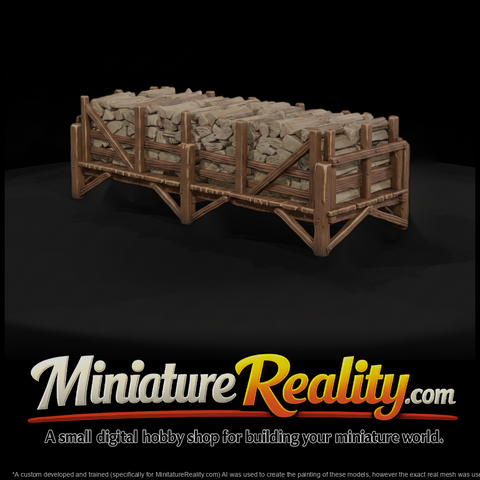 Wild West Fort Firewood Rick miniature, three-quarter view