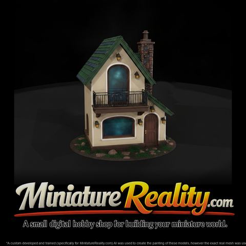 Fairytale Cottage in Forest miniature, three-quarter view