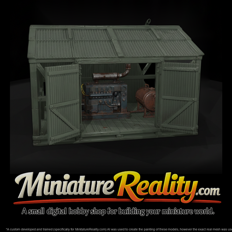 WWII Pacific Generator Shed miniature, three-quarter view