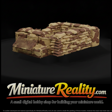 Modern Desert Sandbag Barrier Stockpile miniature, three-quarter view