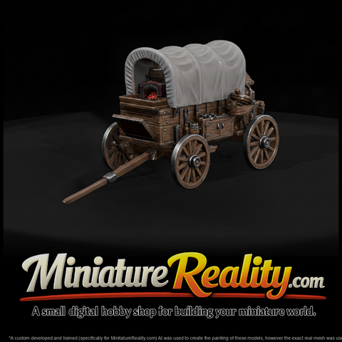 Wild West Fort Field Forge Wagon miniature, three-quarter view
