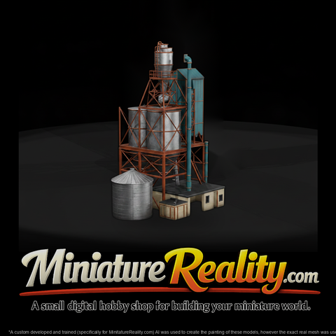 Old Rusty Grain Elevator miniature, three-quarter view