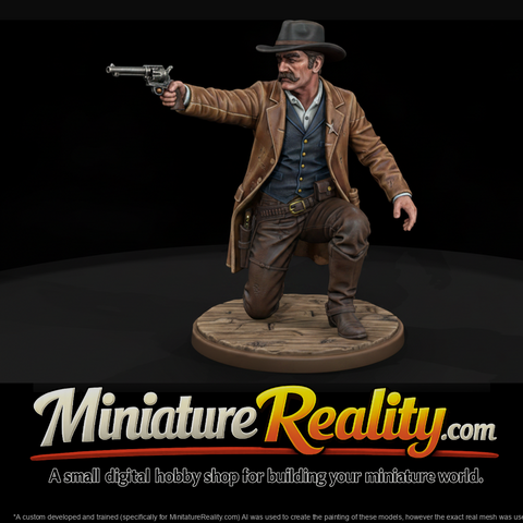 Old West Lawman Kneeling with Revolver