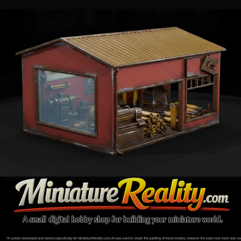 Small Red Machine Shop with Pipe Stock