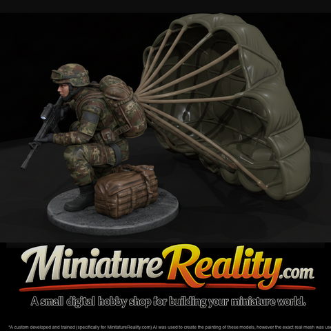 Modern Paratrooper Landing with Canopy