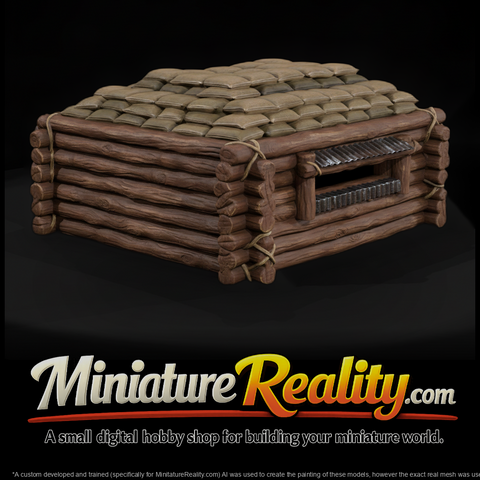WWII Pacific Coconut Log Bunker miniature, three-quarter view