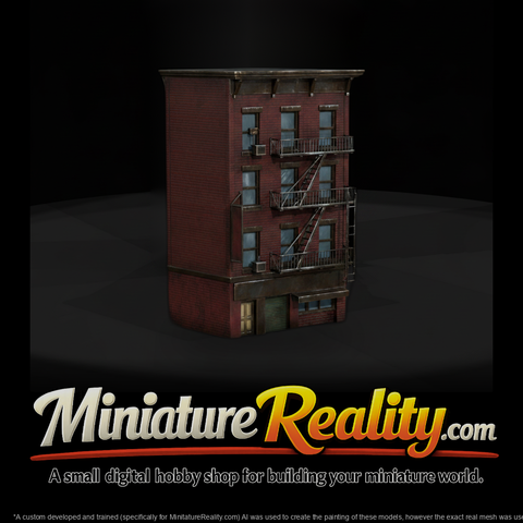 Brick Building Fire Escape miniature, three-quarter view