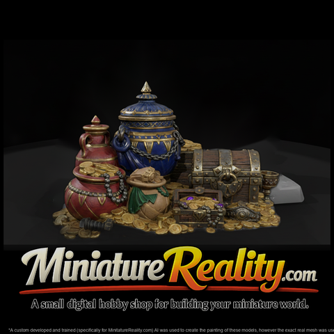 Treasure Hoard with Urns and Chest miniature, three-quarter view